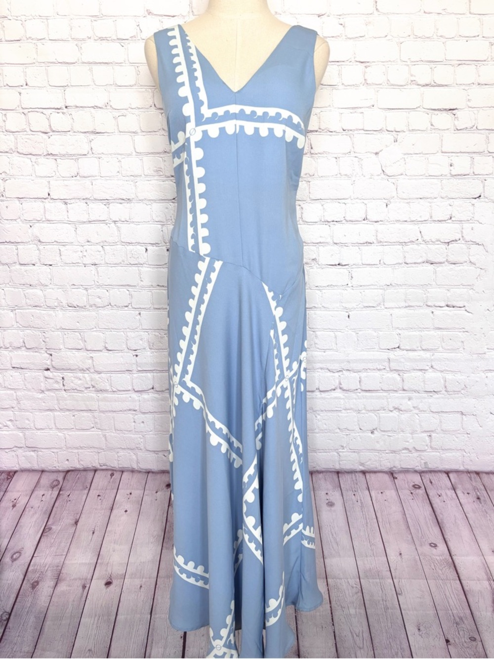 MON RENN Serape Sleeveless Blue Postcards Fitted Maxi Dress--NWT--10/M - Picture 11 of 16